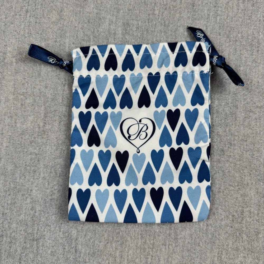 Vintage BRIGHTON JEWELRY 6" Heart Fabric‎ GIFT BAG Blue White Drawstring Pouch